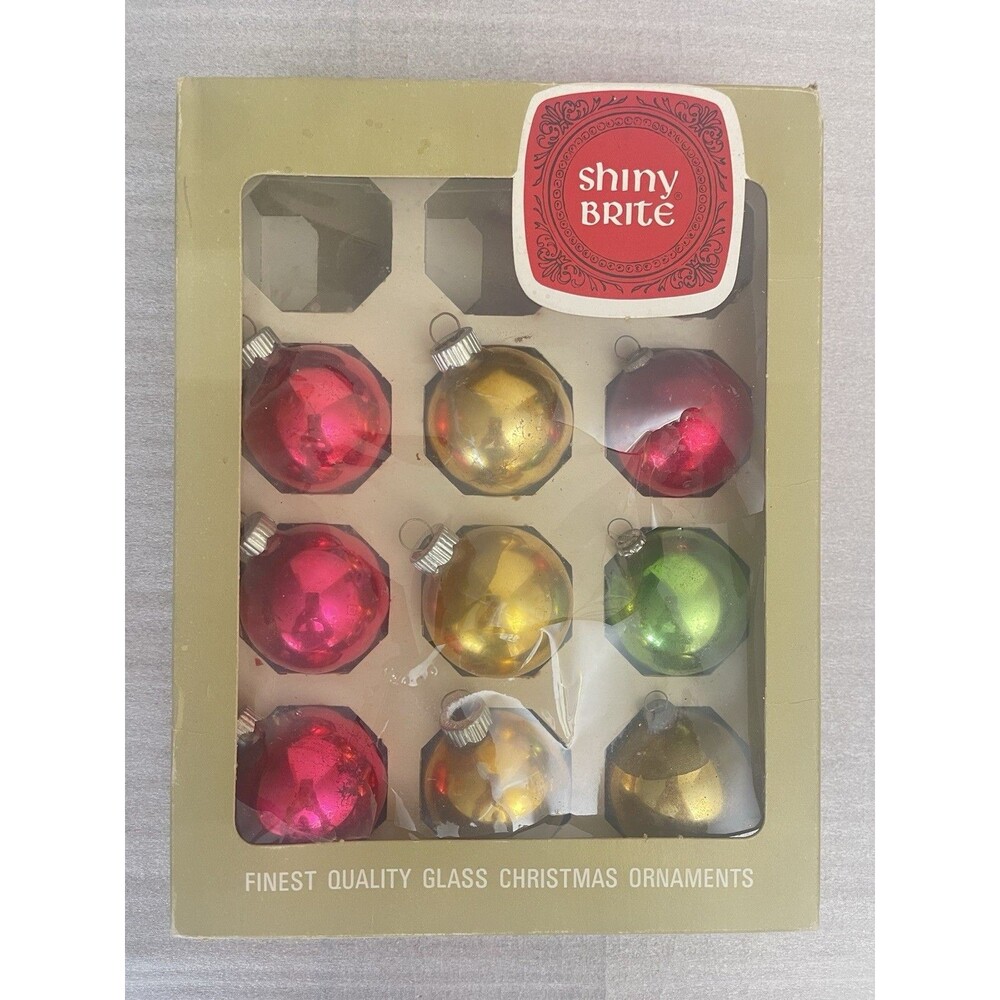 VTG Shiny Brite Mini Mercury Glass Ornaments Lot 9 USA 1.75" 1965 Original Box
